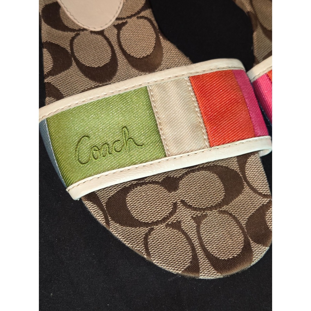Coach Paula Slides Sandals Canvas Signature Logo Stripe Multicolor 7.5M - Picture 6 of 8